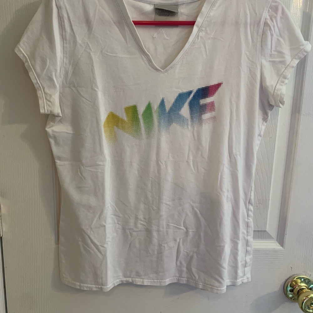 Nike Women's White Tee with Multicolor Logo